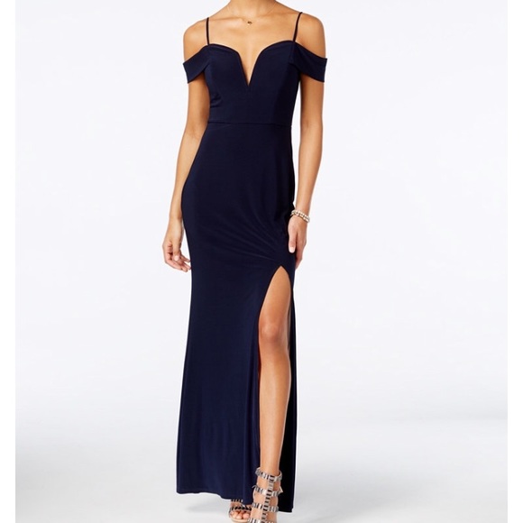City Studio Dresses & Skirts - Macys City Studio Navy Blue Off The Shoulder Gown